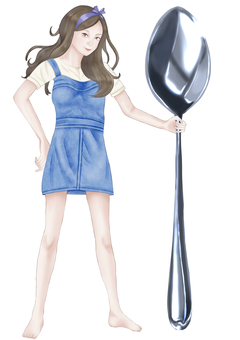 スプーン スプーン 女性,スプーン,全身,スカート,リボンのイラスト素材