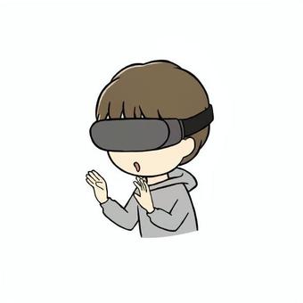 VR体験をしている若い男性 vr体験,ゴーグル,仮想現実,ゲーム,男性,若い,学生,人物,上半身,かわいいのイラスト素材