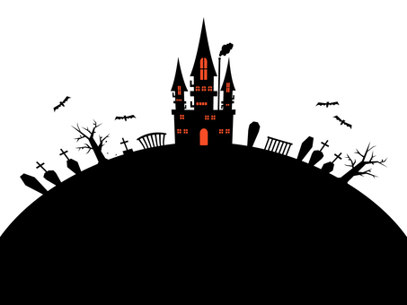 ハロウィンの館のシルエットのフレーム　1 秋,ハロウィン,フレーム,10月,お化け屋敷,イベント,トリックオアトリート,見出し,タイトル,背景のイラスト素材