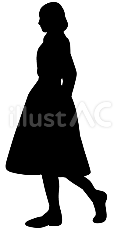 横を向く女性のシルエット シルエット,女性,全身のイラスト素材