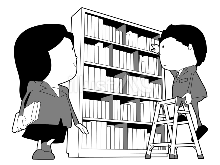 高い棚の本を取ろうとしている人 モノクロ,白黒,取るのイラスト素材