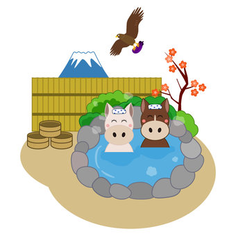 年賀素材 午年 馬 富士山 鷹 なす 馬,年賀状,2026,午,正月,年賀,パーツ,ワンポイント,富士山,鷹のイラスト素材