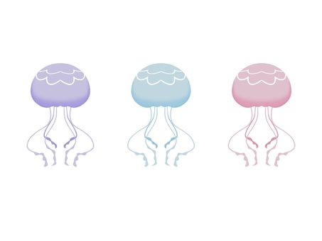 クラゲ　カラーバリエーション有 海,夏,クラゲ,海月,ピンク,水色,紫,手描き,涼しげ,可愛いのイラスト素材