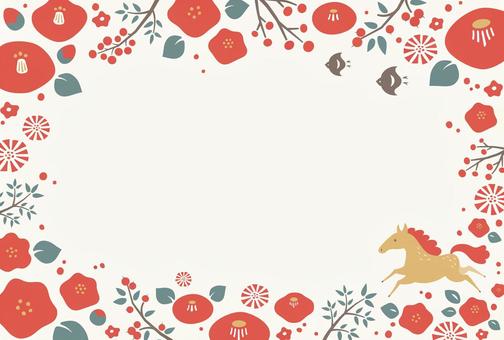 2026年午年年賀状073-1 午年,年賀状,馬,フレーム,正月,午,枠,背景,はがき,うまのイラスト素材