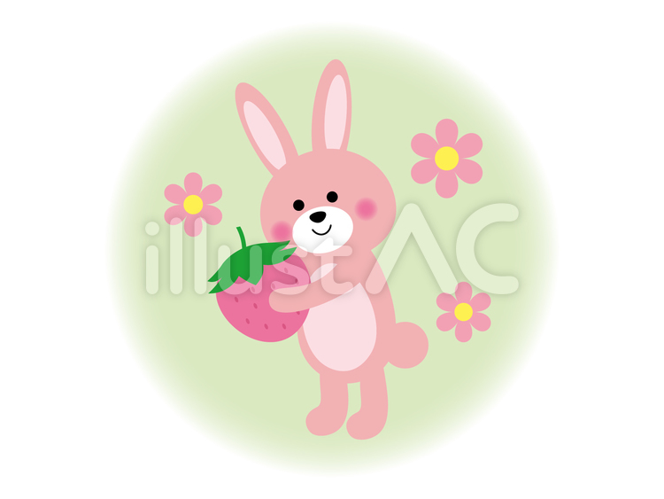 うさぎといちご うさぎ,いちご,花のイラスト素材