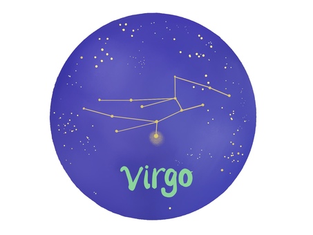 VIRGO 星空　星座線 おとめ座,星空,夜空,星座線,12星座,星占い,占星術,誕生日,ギリシャ神話,春の星座のイラスト素材