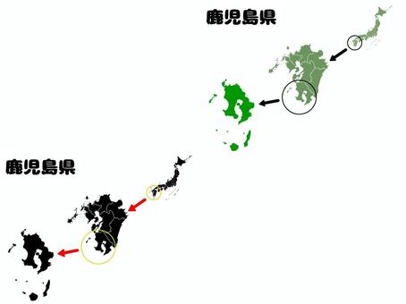 鹿児島県 鹿児島,県,地図,セット,九州,地方,都道府県,マップ,日本,日本列島のイラスト素材