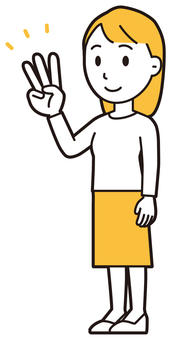  ロングヘア女性(黄)-334-全身 数字,女性,女の子,人物,かわいい,3,指差し,ハンドサイン,数える,カウントのイラスト素材