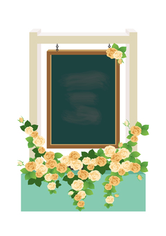 ウェルカムボードプランター 薔薇 ウェルカムボード,薔薇,プランター,看板,フレーム,木枠,黒板,花,ガーデニング,店のイラスト素材