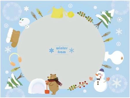 かわいい冬のフレーム２ 冬,雪,フレーム,雪だるま,かまくら,クマ,雪ウサギ,ツリー,ブーツ,餅のイラスト素材
