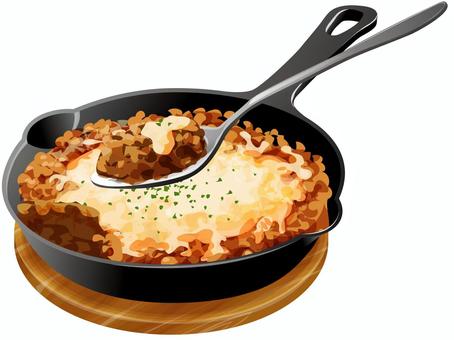 スコップハンバーグ スコップハンバーグ,ハンバーグ,洋食,料理,食べ物,チーズ,粉パセリ,スキレット,スプーンのイラスト素材