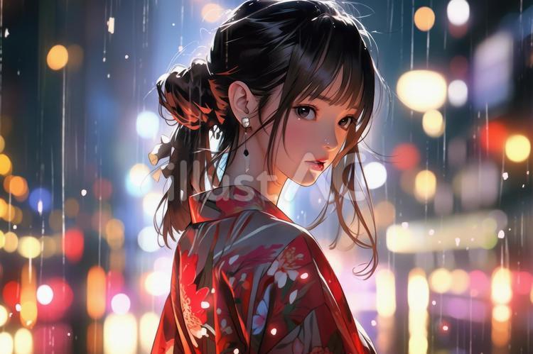 雨に濡れる浴衣女性 浴衣,女性,雨のイラスト素材