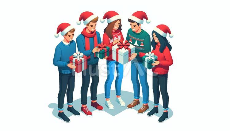 クリスマスを楽しむ友人・仲間 クリスマス,イブ,パーティーのイラスト素材
