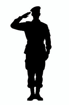 敬礼する人のシルエット 敬礼,軍人,挨拶,軍服,シルエット,戦士,出陣,ポーズのイラスト素材