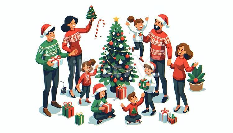 クリスマスを楽しむ家族 クリスマス,イブ,プレゼントのイラスト素材
