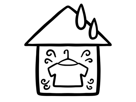 部屋干しアイコン風　線画 部屋干し,アイコン,部屋,干す,乾かす,洗濯,洗濯物,雨,雨天,梅雨のイラスト素材