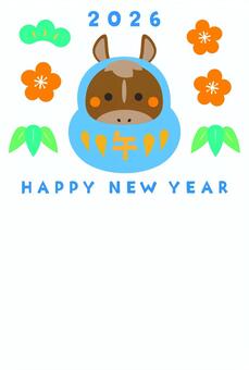 CMYK/青午だるまの年賀状 午,だるま,年賀状,梅,竹,松,松竹梅,馬,午年,馬年のイラスト素材