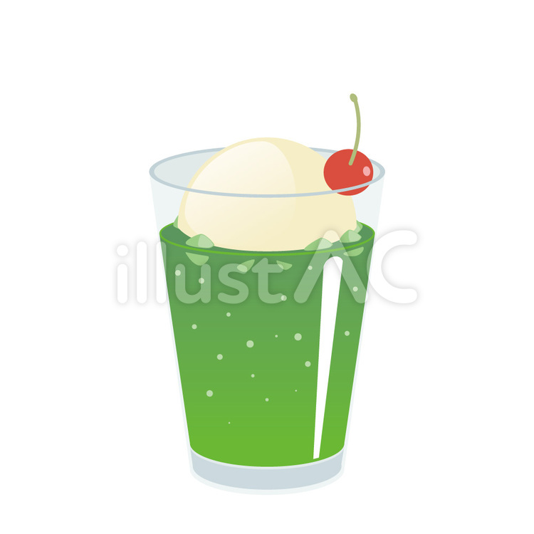 メロンクリームソーダ　さくらんぼ付 クリームソーダ,メロンソーダ,ソーダフロートのイラスト素材