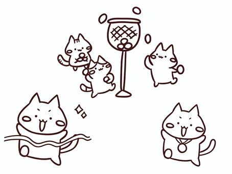 運動会のかわいいゆるい白黒猫セット 運動会,猫,セット,かわいい,玉入れ,かけっこ,メダル,優勝,走る,リレーのイラスト素材