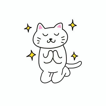 合掌 正座でお祈りする白猫 合掌 正座でお祈りする白猫 ねこ,白猫,動物,キャラ,ポップ,かわいい,合掌,全身,キラキラ,輝くのイラスト素材