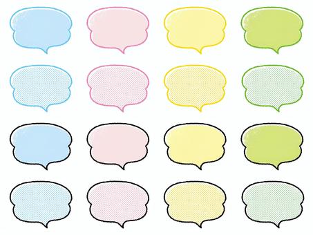 版画風ふんわり吹き出し16個セット 吹き出し,下吹き出し,フレーム,囲み,囲み枠,背景枠,版画風,にじみ線,手書き,味があるのイラスト素材