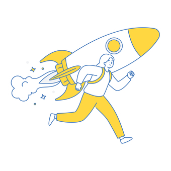 ロケット加速で挑戦する若い女性 ロケット加速で挑戦する若い女性 人物,女性,若者,挑戦,行動,前進,勢い,目標,努力,希望のイラスト素材