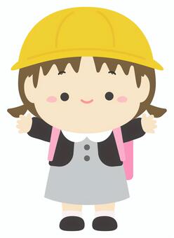 入学式の小学生の女の子01 入学,入学式,女の子,子供,人物,小学生,1年生,ランドセル,春,学校行事のイラスト素材