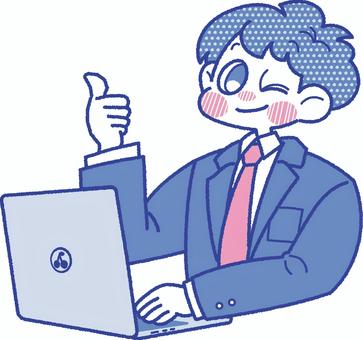 ノートパソコンを使うOKポーズの男子学生 学生,パソコン,デジタル,インターネット,オンライン,中学生,高校生,男の子,人物,制服のイラスト素材