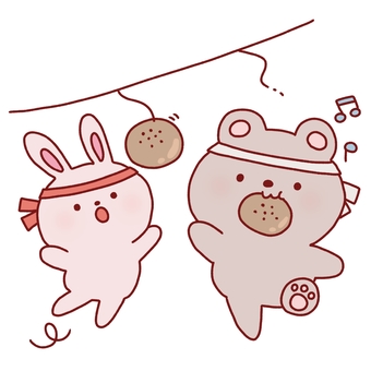 パン食い競争 パン食い競争,運動会,うさぎ,くま,走る,動物,スポーツ,秋,線画,可愛いのイラスト素材