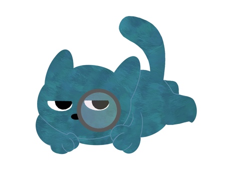 虫眼鏡をのぞいている青猫 虫眼鏡,メガネ,拡大,探す,凸レンズ,レンズ,検索,探索,調べる,道具のイラスト素材