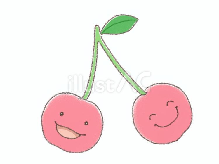 さくらんぼ　顔付き さくらんぼ,サクランボ,果物のイラスト素材