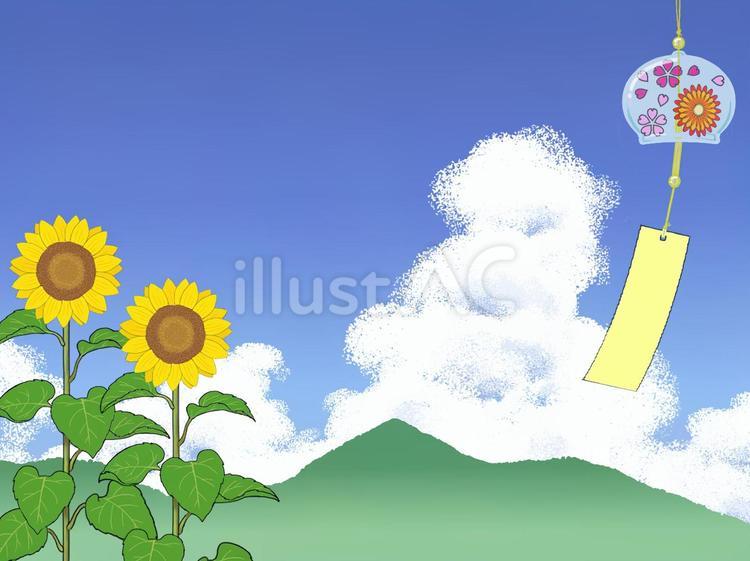 ひまわりと風鈴01 風鈴,ひまわり,夏のイラスト素材