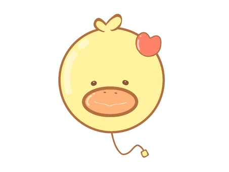 アヒル風船 アヒル,動物,可愛い,ハート,手書き,黄色,風船のイラスト素材