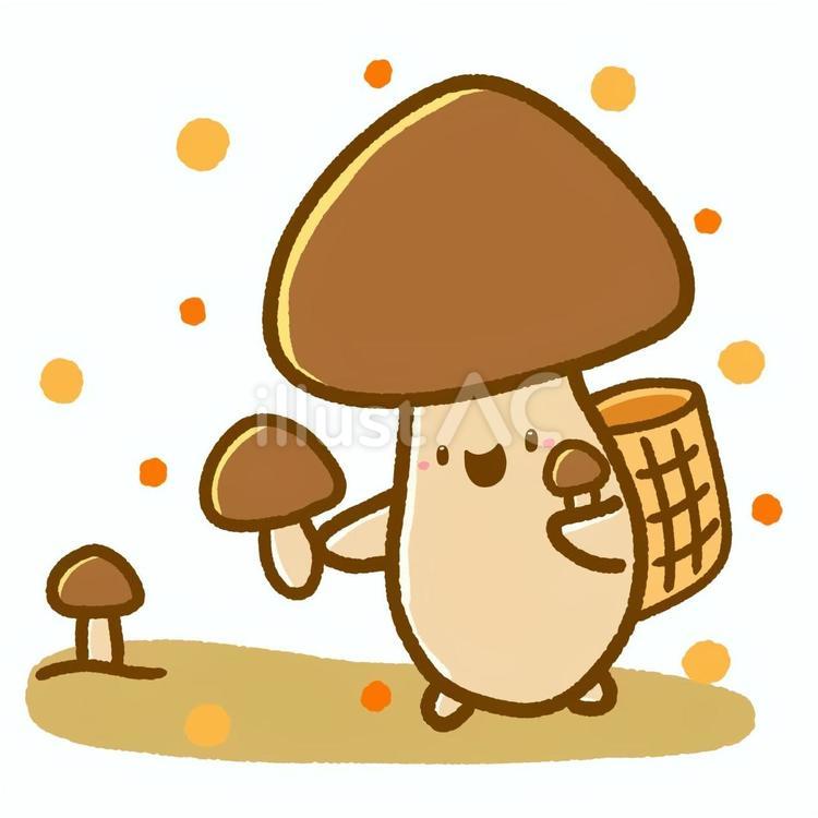 きのこ狩りをするきのこちゃん きのこ,秋,きのこ狩りのイラスト素材