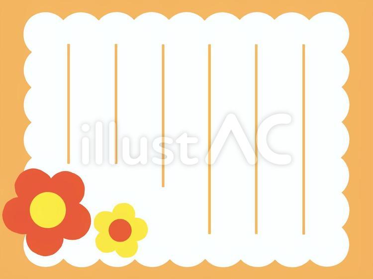 オレンジの花の縦書き便箋 便箋,かわいい,花のイラスト素材