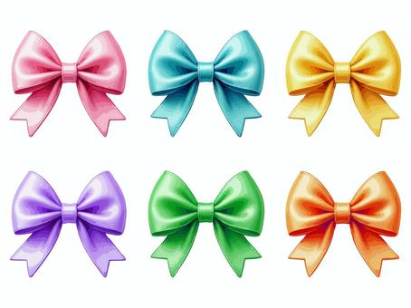 カラフルなリボンセット（6色） リボン,カラフル,パステル,ポップ,ガーリー,かわいい,アイコン,イラスト素材,装飾,デコレーションのイラスト素材