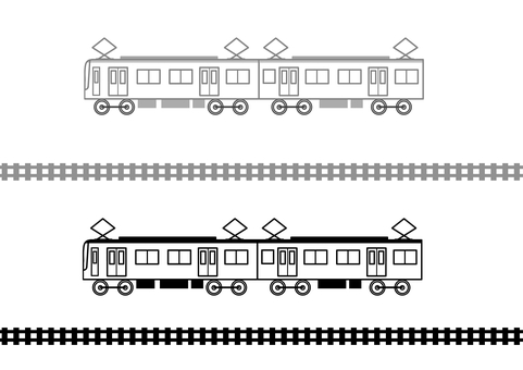電車と線路の白黒の線描　ぬりえセット 電車,乗り物,白黒,線路,線描,ぬりえ,セットのイラスト素材