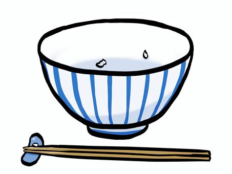 ごはんを食べ残したイラスト （筆タッチ） ごはん,食べ残し,ご飯,白米,食後,ごちそうさま,米粒,茶碗,箸,箸置きのイラスト素材