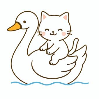 白鳥に乗ったネコ