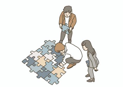 パズルを組み合わせるビジネスチーム ビジネス,協力,チームワーク,発見,創造性,クリエイティブ,アイデア,解決,課題解決,パズルのイラスト素材