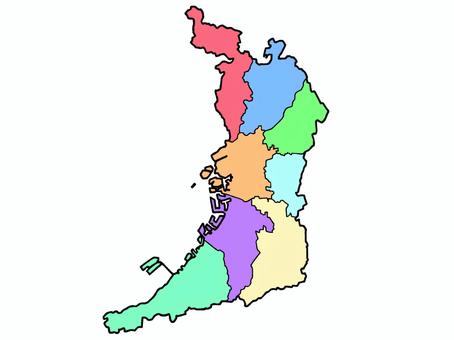A slightly loose map of Osaka Prefecture, with regional color coding, JPG, PNG and AI A slightly loose map of Osaka Prefecture, with regional color coding, , JPG, PNG and AI