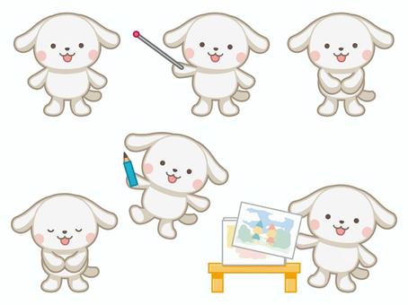 犬のイラストセット 犬,指示棒,おじぎ,鉛筆,動物,かわいい,イラスト,カットのイラスト素材