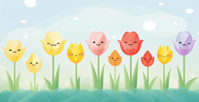 Smiling tulips lined up side by side, , JPG