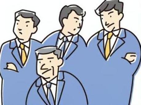 人物ポーズ-ビジネス03 ビジネスマン,男性,集合,4人,若い,上司,話し合い,問題,不安,上半身のイラスト素材