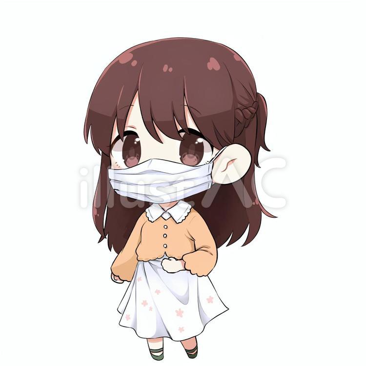 マスクする女の子２ 女の子,マスク,花粉症のイラスト素材