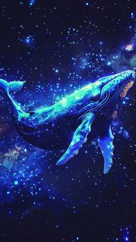 Illustration, watercolor painting, a whale, night sky, 