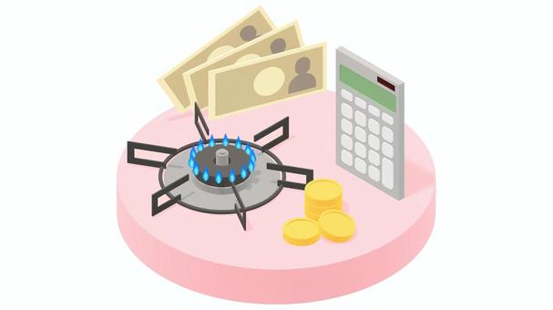 ガス料金 ガス代,ガス,料金,光熱費,家計,燃料費調整額,支払い,ガスコンロ,お金,電卓のイラスト素材