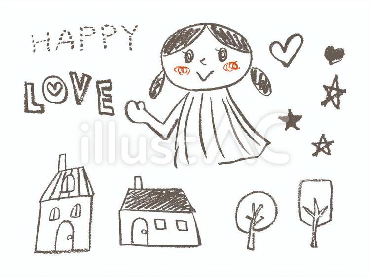 手描きのいろいろ 手描き,女の子,クレヨンのイラスト素材