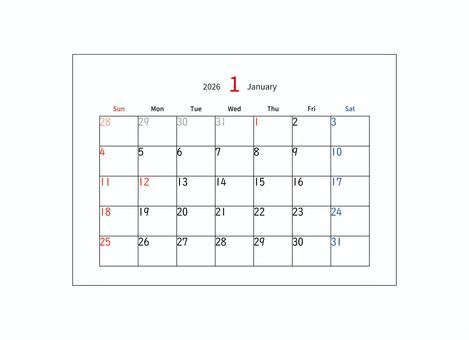 カレンダー　1月　2026 カレンダー,1月,january,2026年,令和8年,月間カレンダー,卓上カレンダー,シンプル,曜日,日付のイラスト素材