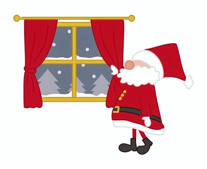 窓の外を眺めるサンタ クリスマス,サンタクロース,雪,冬,窓,季節,カーテンのイラスト素材